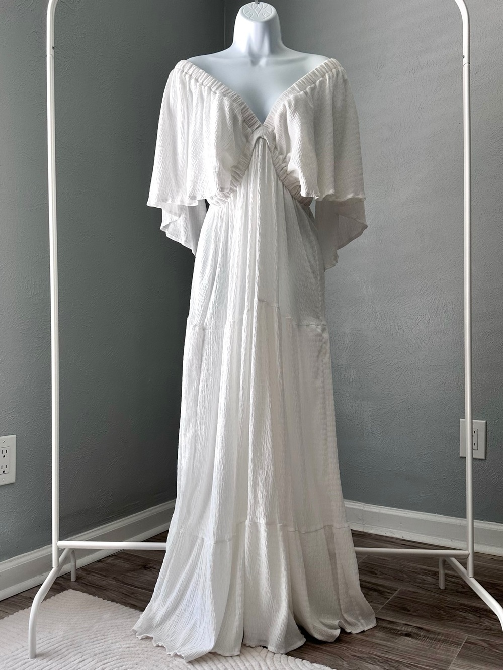 White Flowy Off-Shoulder Maxi Dress